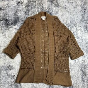 Ariat Womens XL Brown Crochet Pointelle Open Front Cardigan‎ Dolman Short Sleeve